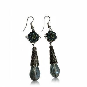 Vintage-Style Crystal Drop Earrings with Blue Rhinestones